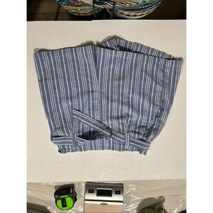 Sapphire Red Women’s Large Blue White Striped Paperbag Waist Linen Blend Shorts